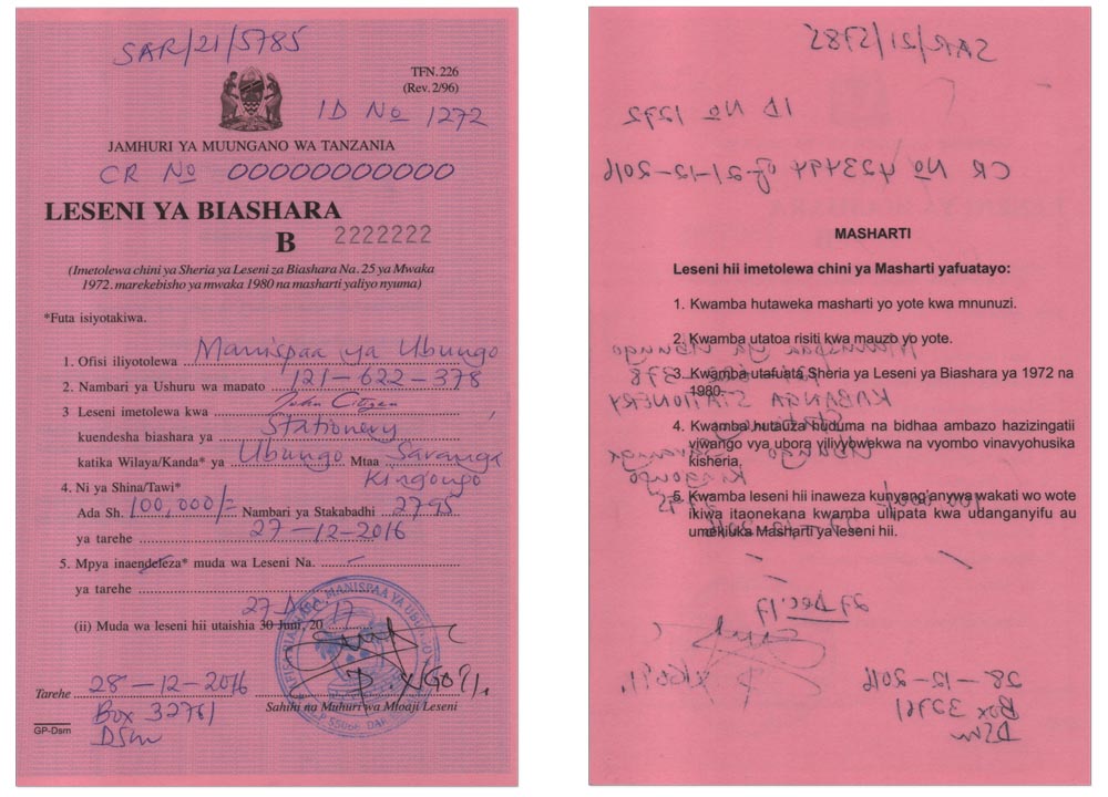 TANZANIA business license )